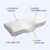 SanaSleep Contour Pillow USP overview: contoured support, cooling washable cover, 60-night trial, 2-year guarantee