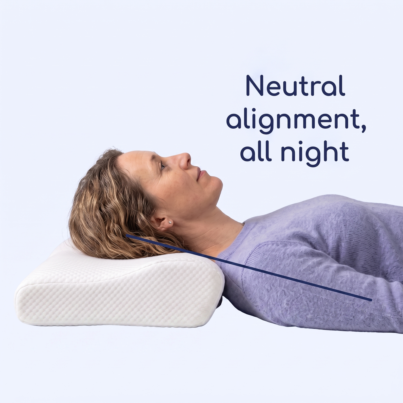 Side profile showing neutral spine alignment on the Nevalyn Contour Pillow