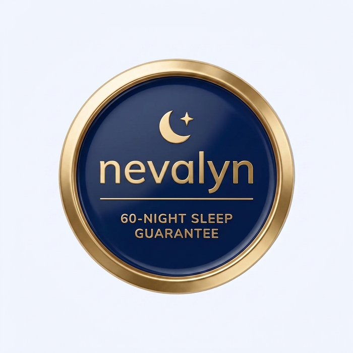 Nevalyn 60-night guarantee badge, gold rim navy enamel, variant B